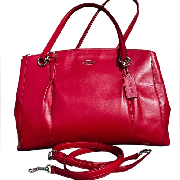 Coach Handbags - Coach Christie Carryall Leave Red Smooth Leather Satchel Removable Strap 14”